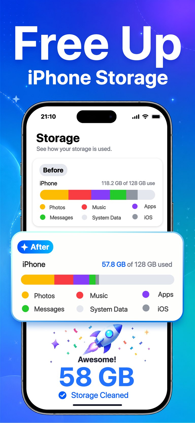 Spaceful storage cleanup screen showing cleaned space