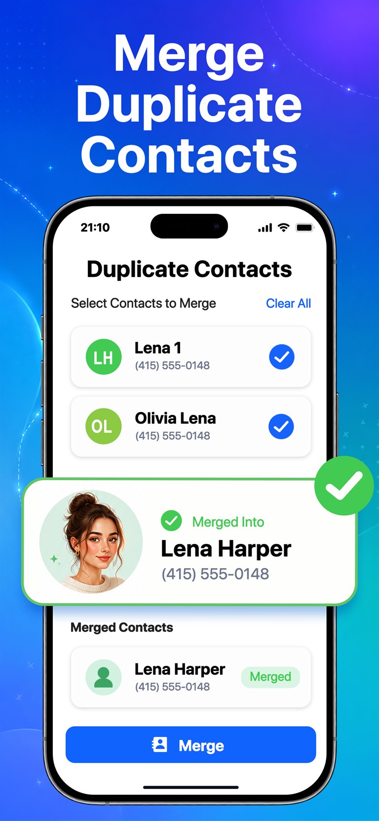 Merge duplicate contacts screenshot
