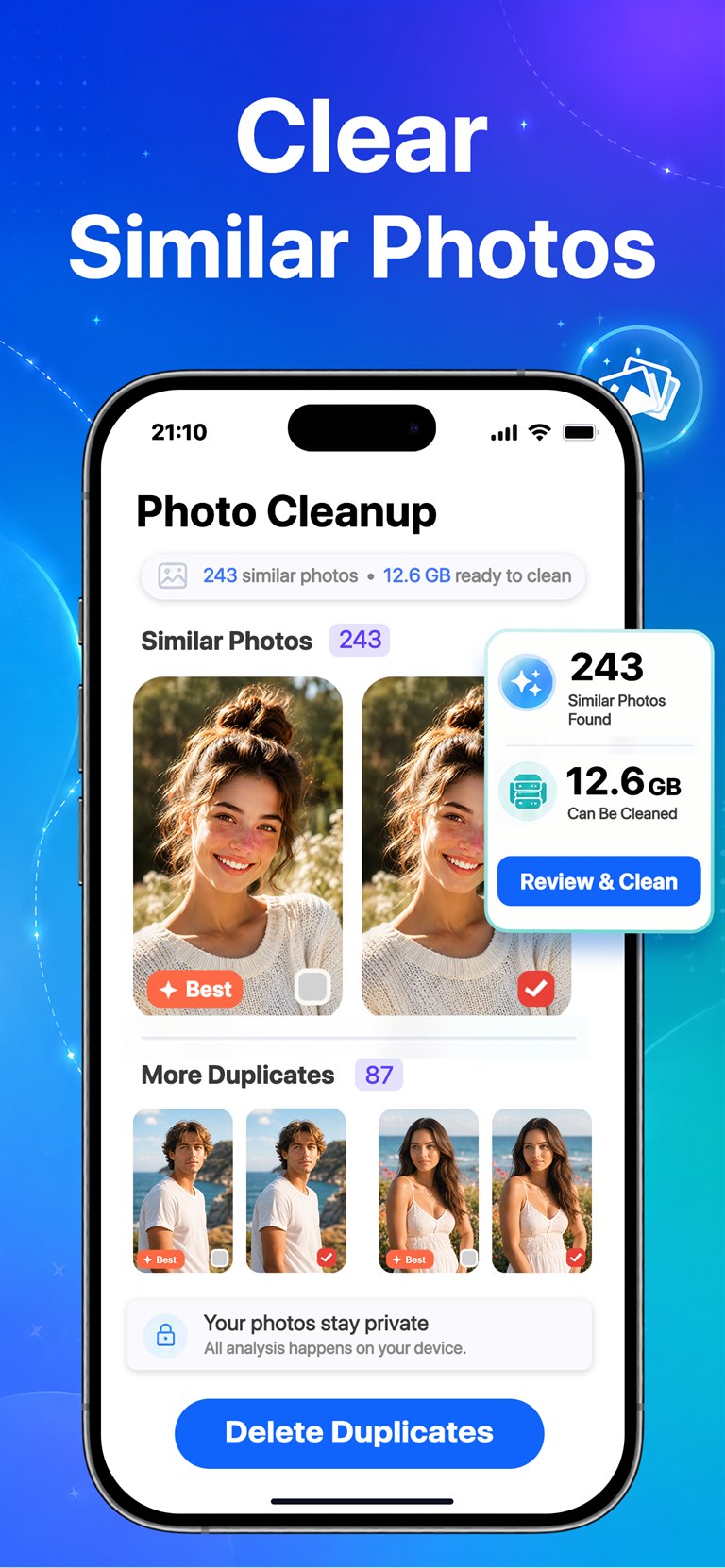 Spaceful similar photos cleanup screen