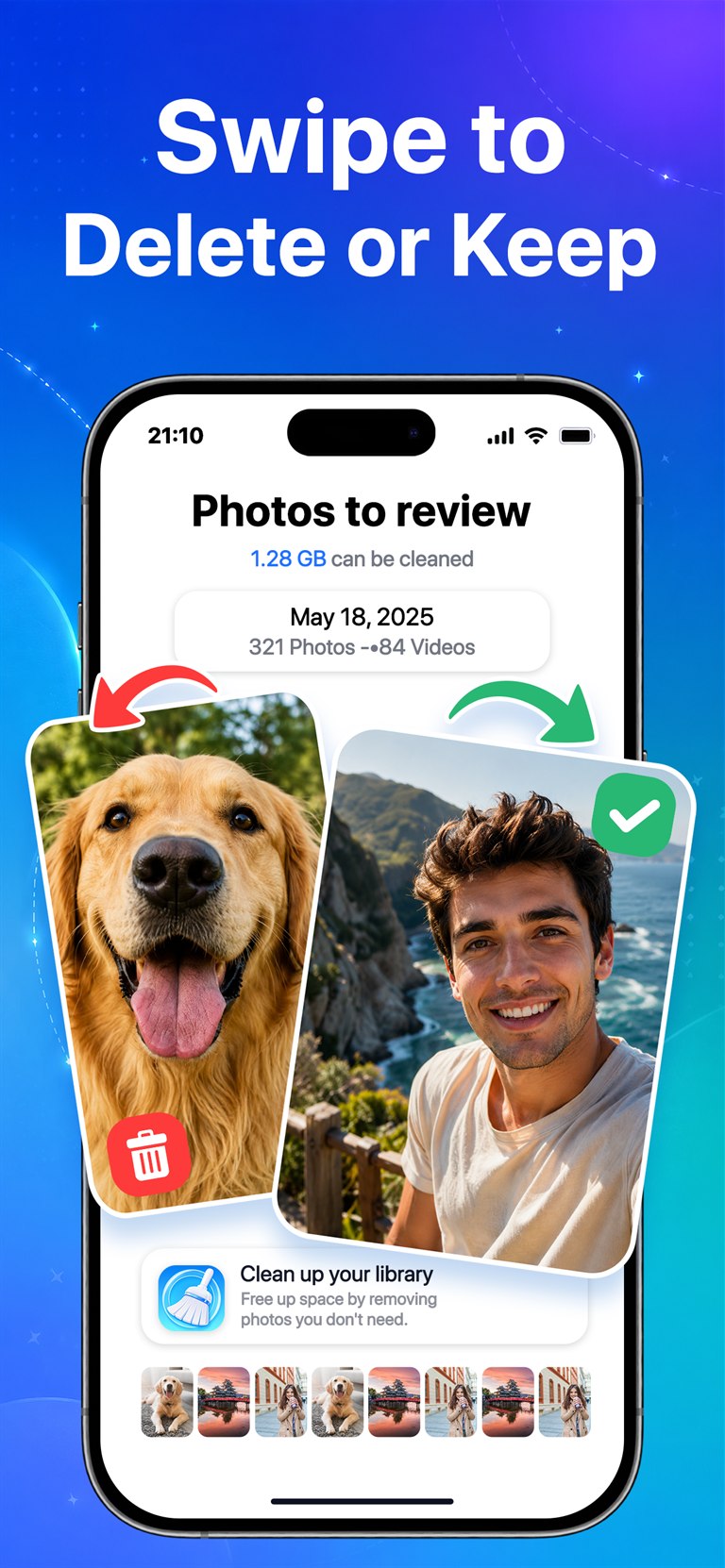 Swipe review screen in Spaceful